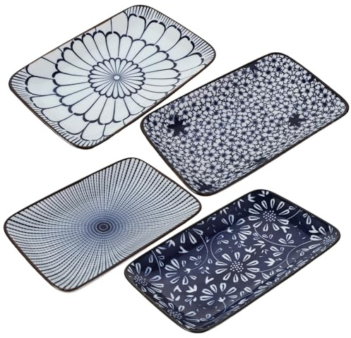 Zerodeko 4 Piezas Plato De Sushi De Cerámica Japonesa Platos Rectangulares Para Servir Sushi Postres y Aperitivos Estilo Vintage Japonés Para Cena Casa o Eventos Sociales