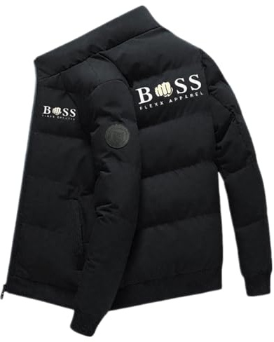 Moda Parka da Uomo, London Invernale da Giubbotto, Giacca a Vento Calda e Grossa, Outdoor Antivento Giubbotto Parka, Bos Logo, Unisex Abbigliamento per Esterni. Nero L