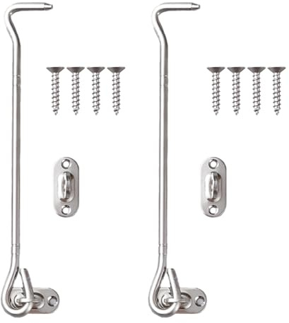 ZMZaoan 2 Pièces Crochet Porte, Crochet de Cabine Oeil Porte Loquet en Acier Inoxydable - Quincaillerie de Portes et Loquets avec Vis pour Porte Exterieur et Interieur Argent 8inch