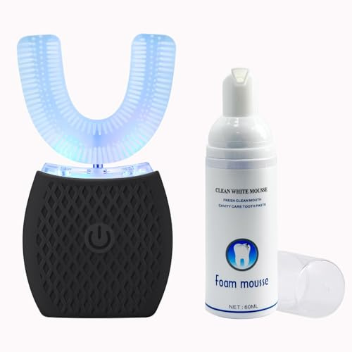 Spazzolino da denti automatico ad ultrasuoni, spazzolino elettrico a 360°, per adulti, con timer, ricarica wireless (nero)