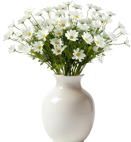 maifey 12 PCS Fiori Finti Margherite, 19.7in Stelo Singolo Lungo Seta Fiori Artificiali, per Organizzare Matrimoni Decorazione Casa Centrotavola Festa Cucina, Bianco