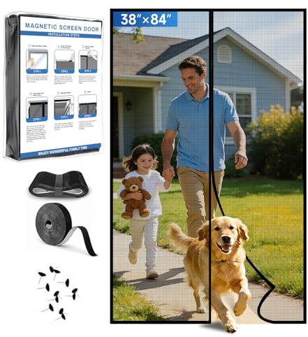 Magnetic Screen Door Upgraded PET Mesh Stronger Than Fiberglass and Polyester,Hands Free,Keeps Bugs Out,Pet & Kid Friendly，Suitable for Home and Screen Size 38 X 84