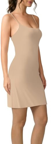 GLOWSUMM Women's Full Slips for Under Dresses Adjustable Spaghetti Straps Smooth Mini Cami Dress (US, Alpha, X-Large, Regular, Regular, Nude)