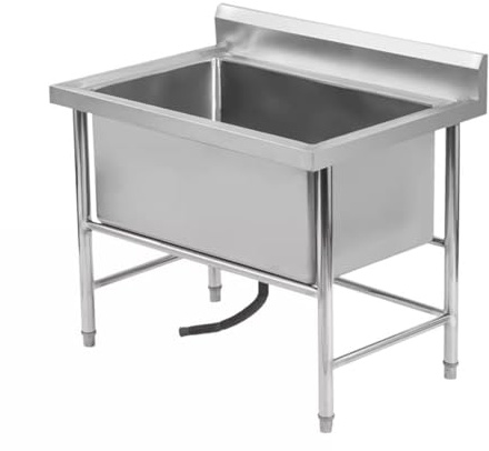 OREKPOT Commercial Stainless Steel Sink, freestanding washbasin, Suitable for Outdoor use, Double-Bowl Vegetable Washing Station, Restaurant Kitchen Food preparati,-100cm