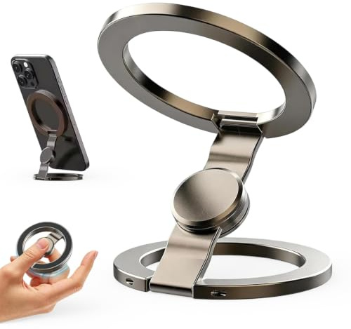 Dubbelsidig magnetringhållare, 360° vridbar och hopfällbar, kompatibel med iPhone, Samsung och Mag-Safe-magnetfodral, för skrivbordet, gymmet och resan