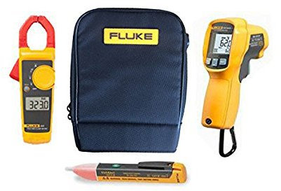 Fluke 323 True-RMS Digital Clamp Meter, 62 MAX+ IR Thermometer, 1AC Volt Detector/Voltstick & C115 Protective Case F (Combo Set KITZ)