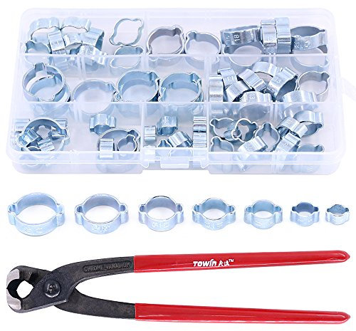 glarks 70pcs chapado en Zinc doble oído abrazadera de manguera de combustible con estándar mandíbula pinzas Kit