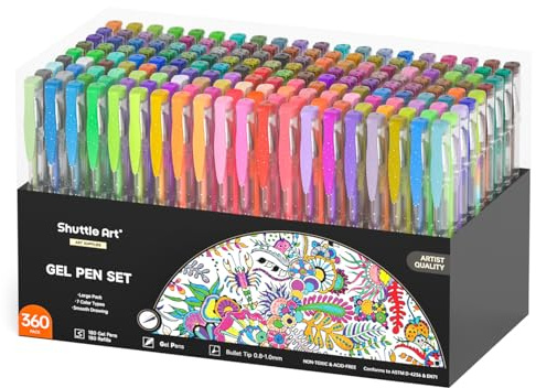 Shuttle Art lot de 360 marqueurs/stylos à encre gel 180 couleurs + 180 recharges de couleur, idéaux pour les livres de coloriage pour adultes, le griffonnage et le dessin