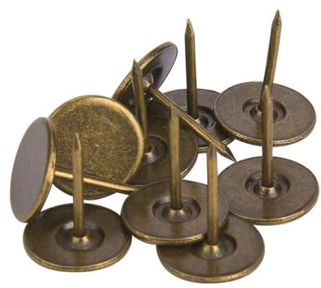 HEEPDD 100 Pezzi Chiodo per tappezzeria, Spille per Unghie di mobili antichi Rotondi a Testa Piatta in Ferro Bronzo Ciano Chiodi per tappezzeria antichi assortimento Testa Grande(Diameter 16mm)