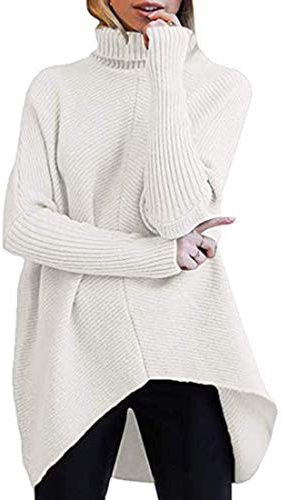 Onsoyours Femmes à Manches Longues T-Shirt à col Montant irrégulier Cardigan décontracté élégant Blouse tricotée Asymmetrischer Pull Pull Hauts Solide Sweat Hauts Blanc M