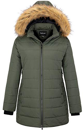 Soularge Women's Plus Size Winter Maternity Jacket with Removable Hood (Army green, 1X)