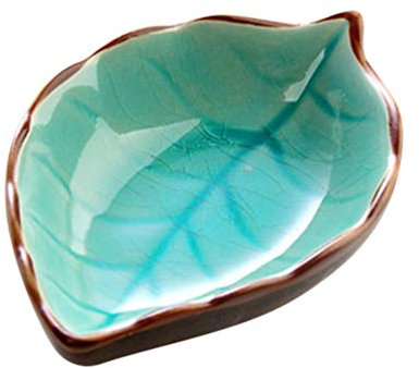 DOITOOL Leaf Shaped Ceramic Dish, Tea Bag Holder Porcelain Appetizer Plate Sauce Dishes, Vinegar Spice Salad Sushi Soy Sauce Dipping Bowl, Sushi Dinnerware (Random Pattern and Color)