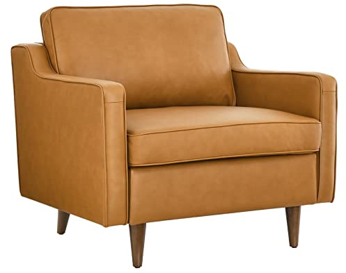 Modway Impart Upholstered Genuine Leather Armchair in Tan
