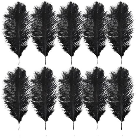 10 Stück flauschige Straußenfedern, weiß, schwarz, elegante Feder für Hochzeit, Party, Zuhause, Zimmer, DIY-Dekorationen, Ornament für Kleidung, Haare, USA, schwarz, 30 bis 35 cm