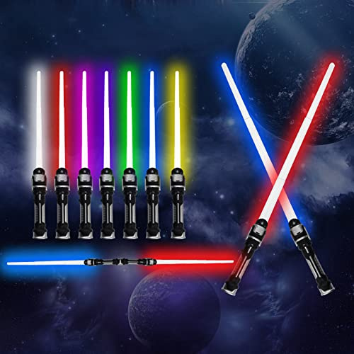 SHOWHEEL 2 Piezas Espada Láser para Niños,2 en 1 Sable De Luz,Espada Laser 7 Colores con Sonido,Espada de Luz,Sable Laser Telescópica y Plegable,Cosplay Regalos,para Adultos Adolescentes Niños