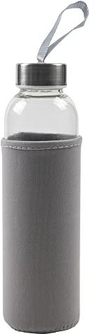 kitchenfun Glastrinkflasche Schraubflasche Trinkflasche mit Neopren-Schutzhülle, Glas/Edelstahl, 100% auslaufsicher, Volumen ca.0,5 l - grau