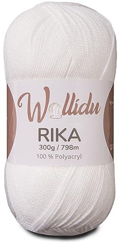 Wollidu Rika Garn zum Häkeln und Stricken 300g / 798m Strickgarn 100% Polyacryl Häkelgarn Weiß