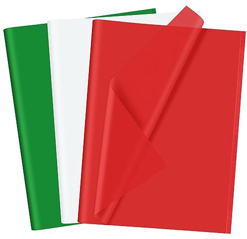 CHRORINE 60 Sheets Christmas Tissue Paper Multicolor Art Gift Wrapping Tissue Paper Bulk for DIY Crafts Decor Christmas Holiday Party （ Red/Green/White）