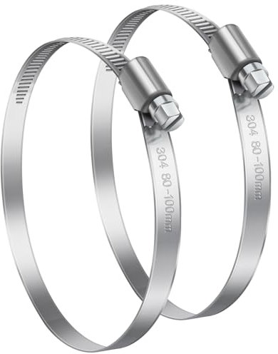 Bolatus 80-100mm Adjustable Hose Clips, 2 Pcs 304 Stainless Steel Worm Drive Clamps for Securing Hose Connections Home Gas Water and Fuel Line