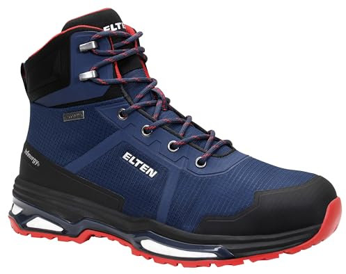 ELTEN Sicherheitsschuhe Bente XXE GTX Blue Mid ESD S3, Damen und Herren, Textil, Stahlkappe, leicht, sportlich 44, Blau-Schwarz-Rot