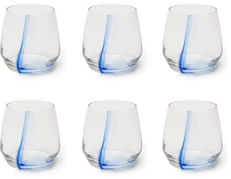 Excelsa Santorini Lot de 6 verres à eau, décor bleu, verre, capacité 370 ml.