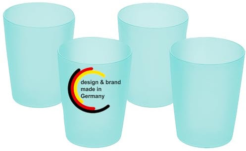 KiNDERWELT Juego de 4 Vasos de 250 ml, Color Aguamarina, de plástico, Reutilizables, Aptos para lavavajillas, para cumpleaños Infantiles, barbacoas, Fiestas, picnics
