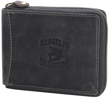 Leder Herren Geldbörse Geldbeutel Portemonnaie rustikales Hunter Rindsleder RFID Safe (Grau Shark)