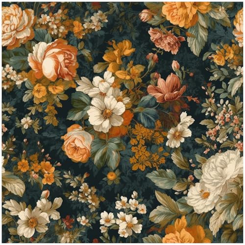 HAOKHOME Floral Wallpaper Self Adhesive Vintage Wall Paper Removable for Bedroom Decor Contact Paper Orange/Green/Beige 3m x 44.5cm