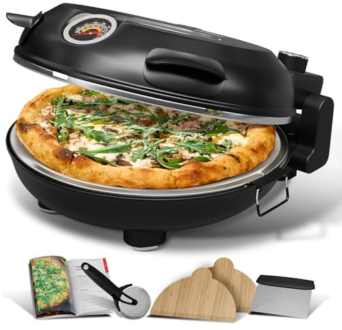 Eatex Electric Pizza Oven Indoor, 12 Inch Countertop Pizza Oven, Portable Stone Pizza Oven, Heats up to 790°F for Crispy Crust, Pizza Maker Machine for Home – Jet Black