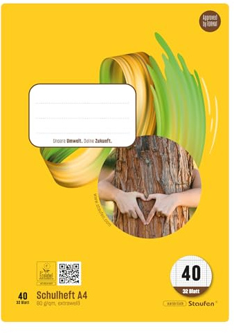Staufen Style skolhäfte – 5 häften vardera, 32 ark, DIN A4, linjerat 40 (5 mm rutig med kant), 80 g/m² papper