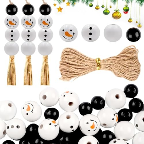 KDFSSIPE 150 Piezas Cuentas De Madera De MuñEco Nieve, MuñEco Nieve, Cuentas Madera Para DecoracióN Navidad Con Cuerda CáñAmo, Perlas Navidad, Para NiñO Y NiñA DecoracióN Manualidades