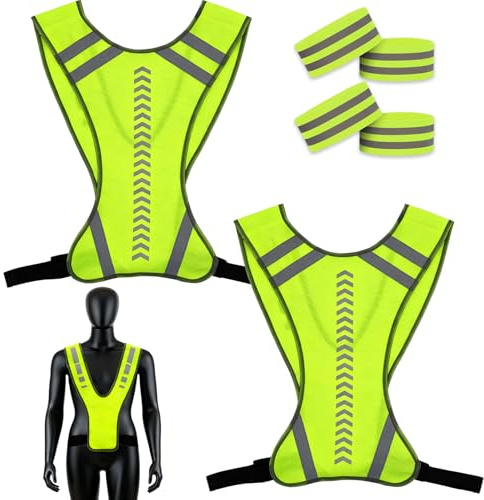 VIVIDRISE Chaleco de Seguridad Reflectante, 2pcs Ajustable Reflector Chaleco Alta Visibilidad Elástica con 4 Piezas de Cinta Reflectante para Ciclismo Nocturno, Caminar y Correr, Correr