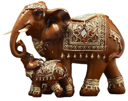 siduytin Figuras de Elefante pintadas a Mano Esculturas de Elefante Regalo inauguración la casa Feng Shui Comedor Estatuas Familiares Artesanías Figuras pie, Marrón, 21 x 10.5 x 15.5 cm