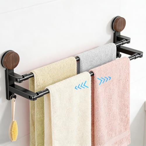 Portasciugamani senza foratura, doppio portasciugamani con lunghezza regolabile 50 – 97 cm, estensibile, ventosa con 2 ganci, senza fori o colla per parete, porta bagno, cucina, doccia