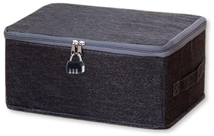 YTBAB 1 Pcs Lockable Storage Box Lockable Fabric Storage Boxes, Collapsible Organizer With Handles & Combination Lock For Clothes Toys (30×20×14cm)