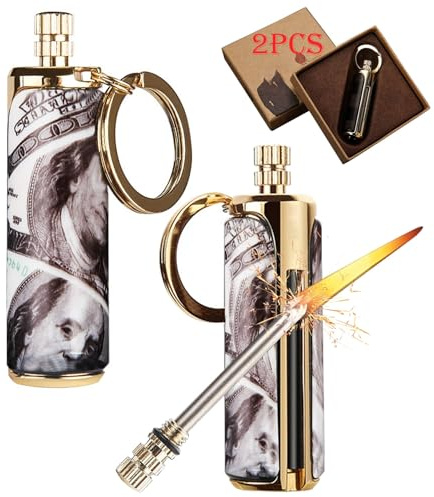 2 Pack Permanent Match lighters for Camping ， Reusable Match ，Forever Flint Fire Starter for Outdoor Survival, for Men(C)