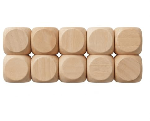 10Pcs Wood Dice, 6 Sided Blank Dice for DIY with Rounded Corners, Beech Wood 1.8 cm Game Accessory, Smooth Finish Board Game Supply for Crafting and Customization