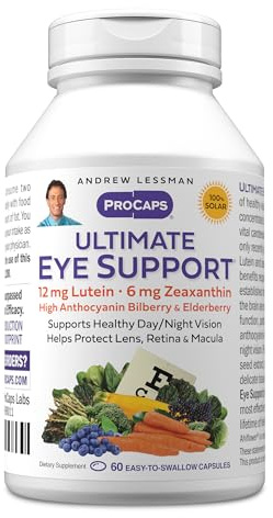ANDREW LESSMAN Ultimate Eye Support 60 Softgels - 12mg Lutein, 6mg Zeaxanthin, Bilberry, Key Nutrients to Support Eye Health and Promote Healthy Vision. No Additives. Easy to Swallow Softgels