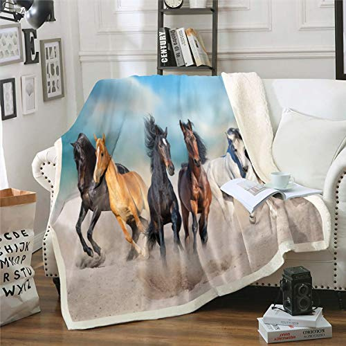 3D Horse Fleece Throw Blanket Running Horses Sherpa Blanket for Kids Boys Adults Galloping Horse Printed Plush Blanket Animal Theme Fuzzy Blanket for Sofa Bed Couch Baby 30x40 Inch