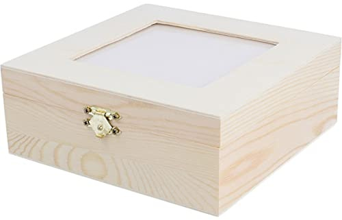 INNSPIRO Caja madera para infusiones pino macizo con vidrio y separadores 16X16X6