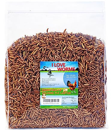 I LOVE WORMS Larve secche di mosca soldato nero (2,3 kg), 100% naturale non OGM, trattamento per polli, più mangime per pollo al calcio rispetto ai vermi della farina