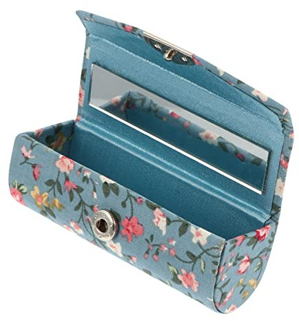 FRCOLOR Cofanetto Portarossetto Retro Con Specchio e Motivo Ricamato Per Donne Organizer Elegante Per Cosmetici e Rossetti Design Vintage e Funzione Pratica