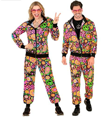 W WIDMANN MILANO partymode – festmode hippie neon overall vuxen unisex, 80-tal, 60-tal, disco, après-skidfest, karneval, temafester