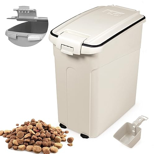 BPS Contenedor de Comida para Mascotas Caja de Alimentos Pienso 54L Tapa Abatible Hermética con Pala para Perros y Gatos (L: Blanco) BPS-4159BL