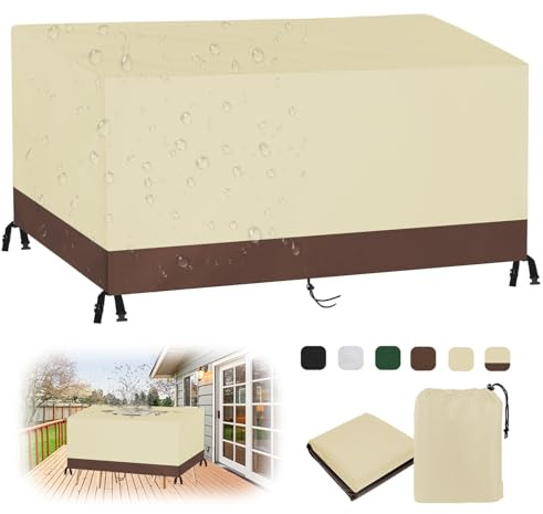 MAIFENGL Fundas para Muebles de Jardín, Impermeable Anti-UV Cubierta Mesa Exterior 420D Oxford Rectangular Funda Protección para Muebles-BeigeBrown|| 210x100x75cm/83x39x30in