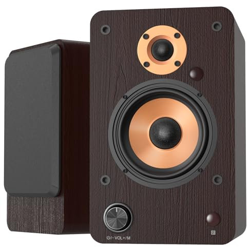Active Bookshelf Speakers 100W with Bluetooth, 4'' Aluminum Woofer, Support Optical, Coaxial, RCA, USB, AUX-IN Ports for or TV, PC and Turntable (LP-42M Brown)