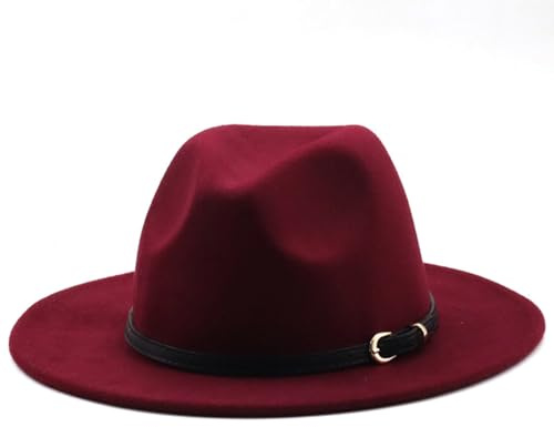 HEYANN Chapeau Fedora classique à large bord avec boucle de ceinture en feutre unisexe Trilby pour homme et femme
