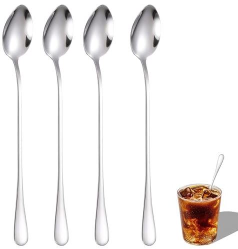 Eislöffel,Lange Löffel,Eislöffel Lang,4-teilig Lange Löffel,Mit Cappuccino Langer Spoon,Spoons Langem Griff,Joghurtlöffel Metalllöffel set,für Eisbecher Eiskaffee Esslöffel 19.8 cm