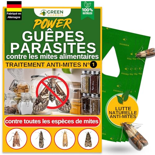 GREEN GUARDIA Avispas contra polillas alimentarias, 3 tarjetas a 3 entregas, combatir eficazmente y ecológicamente las polillas de los alimentos, alternativa a la trampa de polillas, spray de polillas