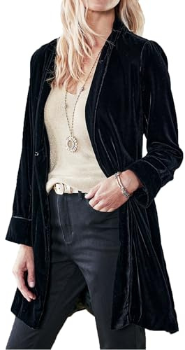 cffvdiz Schwarz,XL, Damen Samt Blazer Cardigan Langarm Offene Front Jacke Mantel